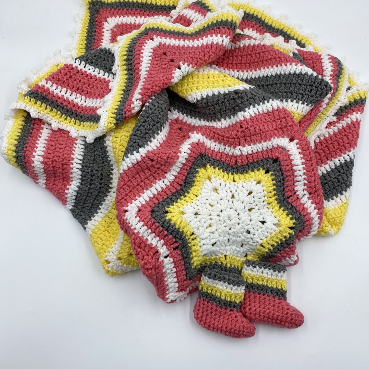 6-point star crochet baby blanket set w/matching booties