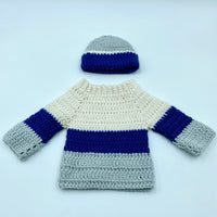 color block ribbed neck boys sweater with hat