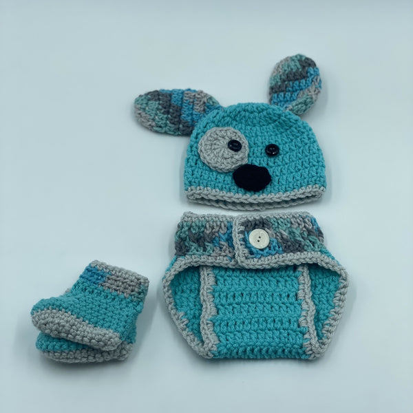 Handmade Baby Boy Puppy Crochet Diaper Cover Set