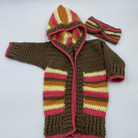 Baby Girl Crochet Hooded sweater w/ Earwarmer